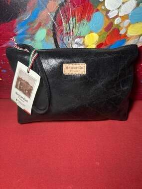 Moscardini Firenze Art. 653 Black Distressed Genuine Leather Wristlet Pochette C